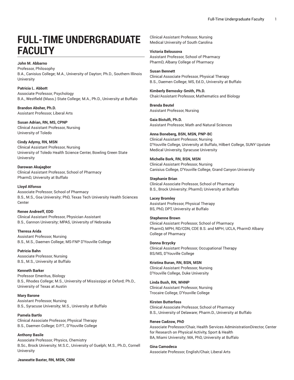 Full-Time Undergraduate Faculty 1