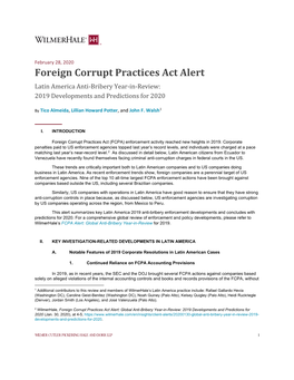 Foreign Corrupt Practices Act Alert Latin America Anti-Bribery Year-In-Review: 2019 Developments and Predictions for 2020