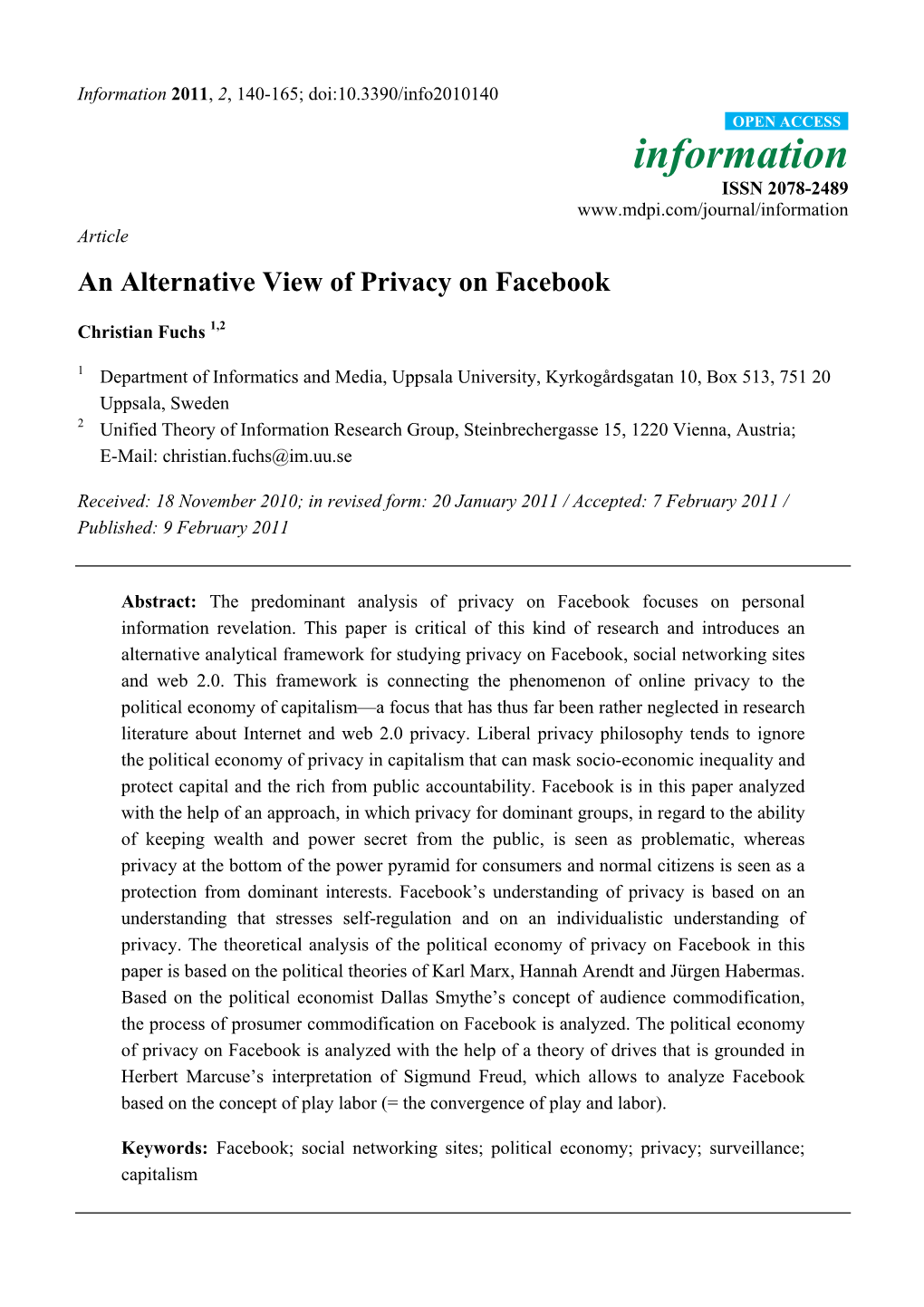 An Alternative View of Privacy on Facebook