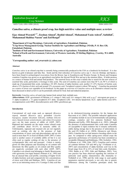 Camelina Sativa, a Climate Proof Crop, Has High Nutritive Value and Multiple-Uses: a Review