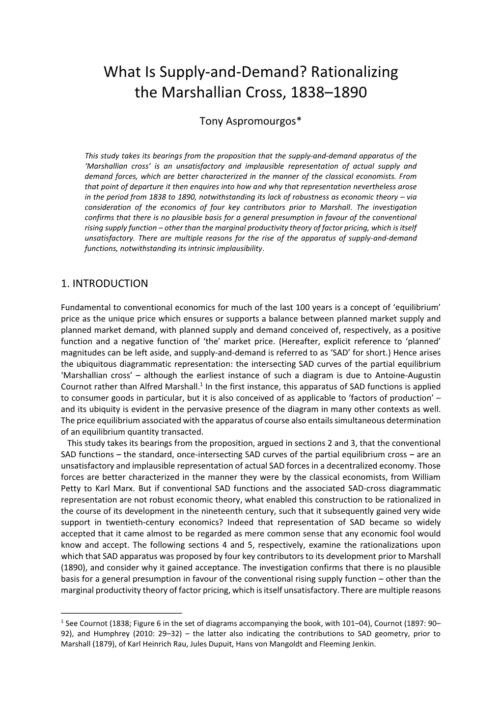 What Is Supply-And-Demand? Rationalizing the Marshallian Cross, 1838–1890