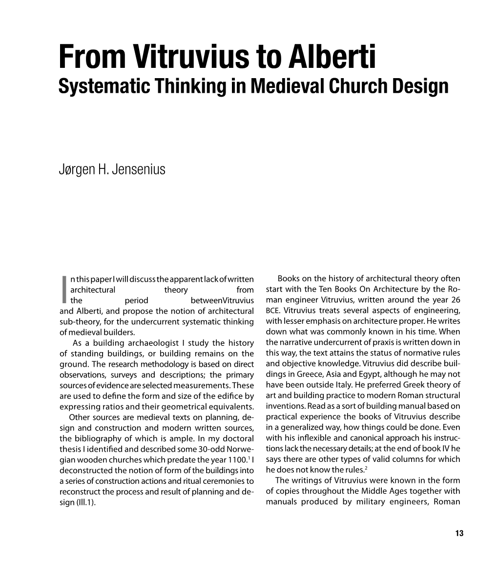 From Vitruvius to Alberti Systematic Thinking in Medieval Church Design