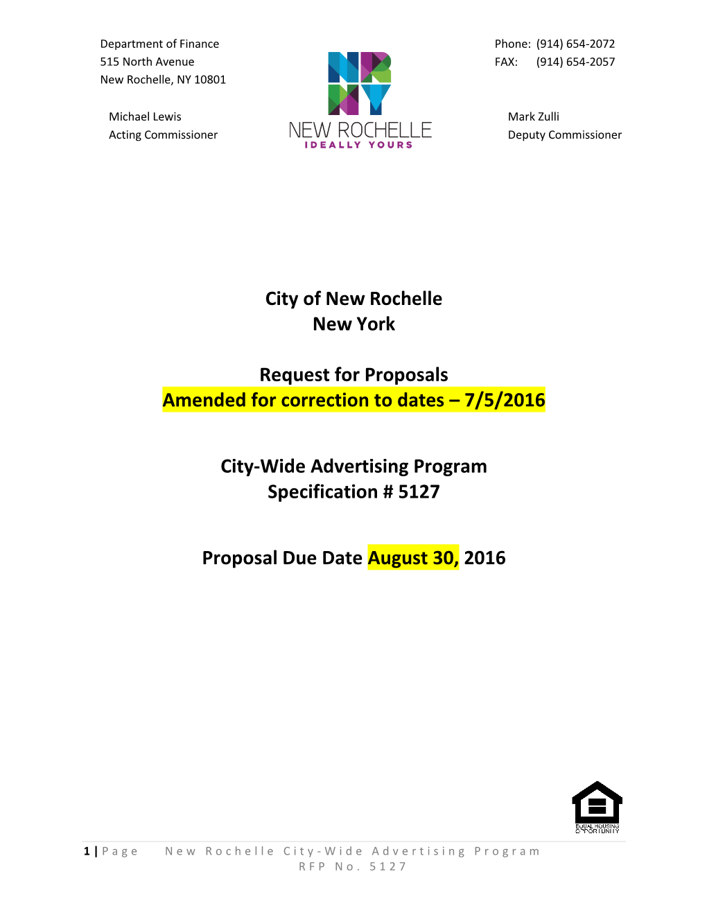 City of New Rochelle New York Request for Proposals