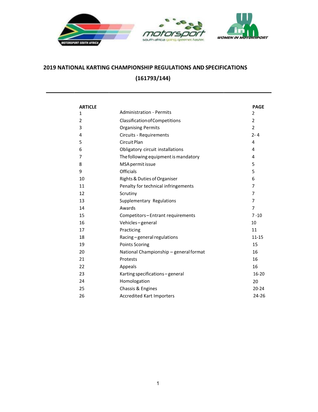 2019 National Karting Championship Regulations and Specifications (161793/144)