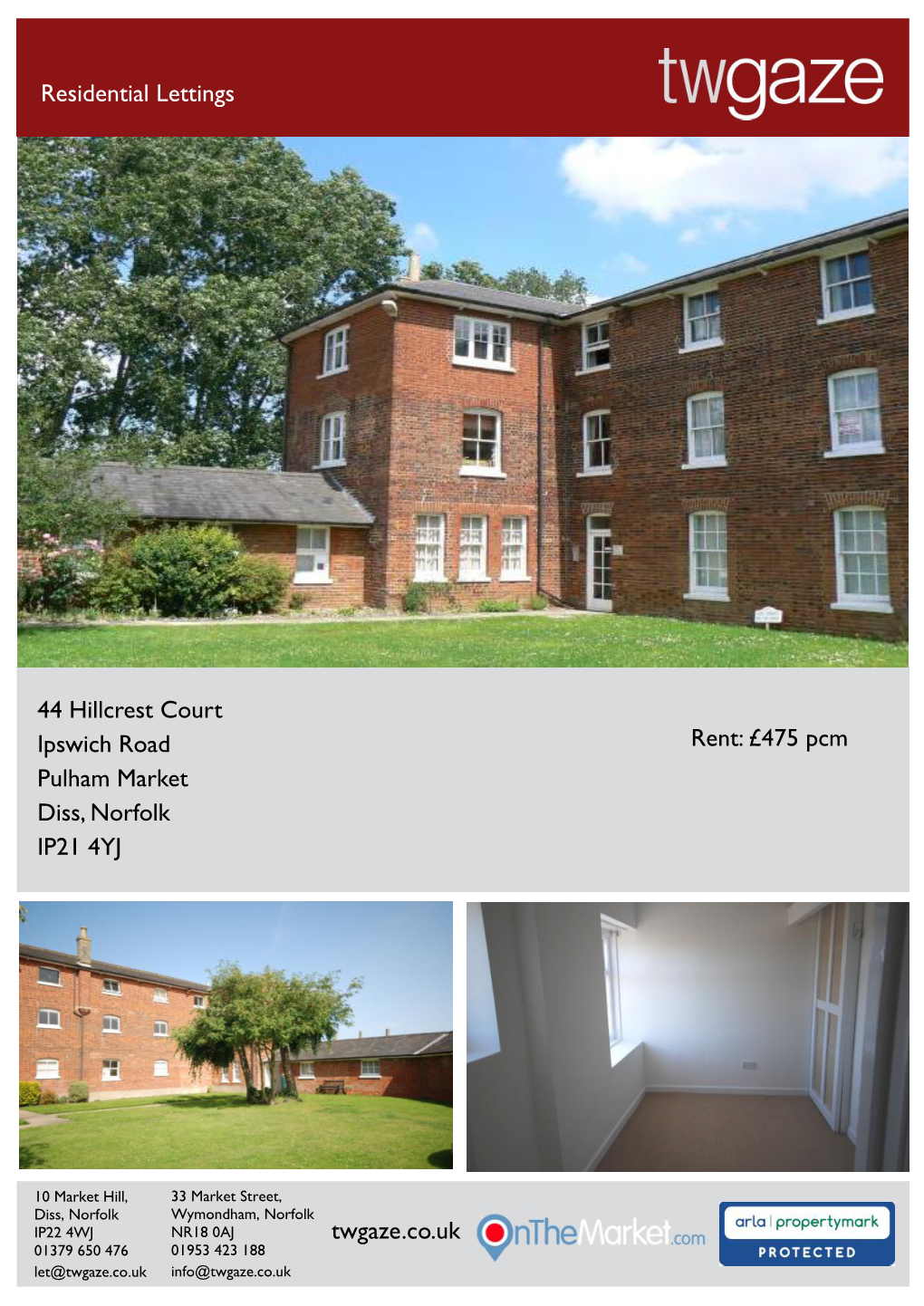 Residential Lettings 44 Hillcrest Court Ipswich Road Pulham Market Diss, Norfolk IP21 4YJ Rent
