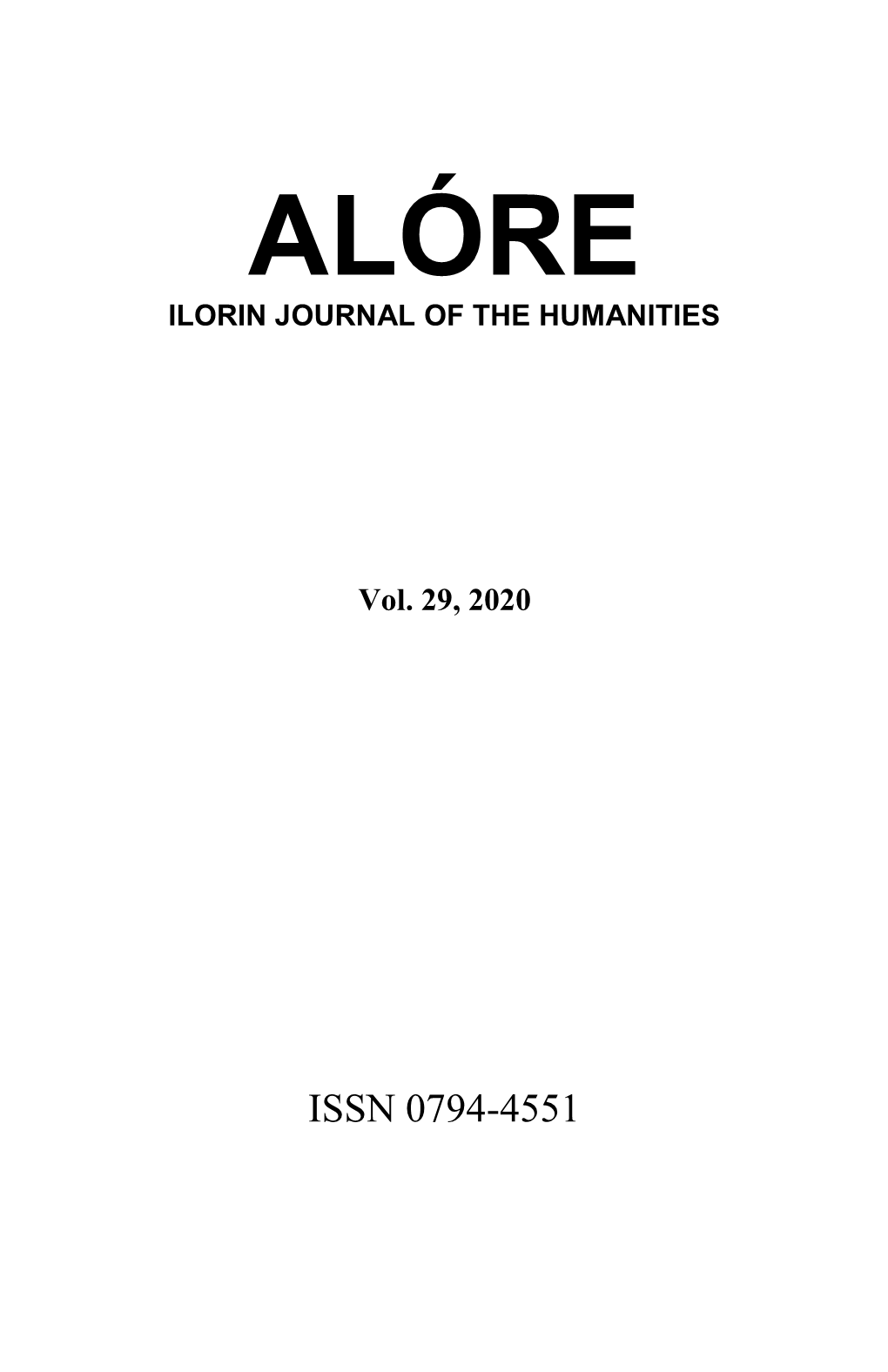 Alóre Ilorin Journal of the Humanities