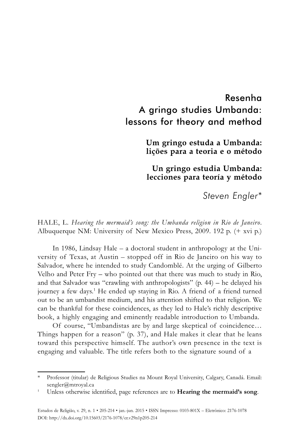 Resenha a Gringo Studies Umbanda: Lessons for Theory and Method