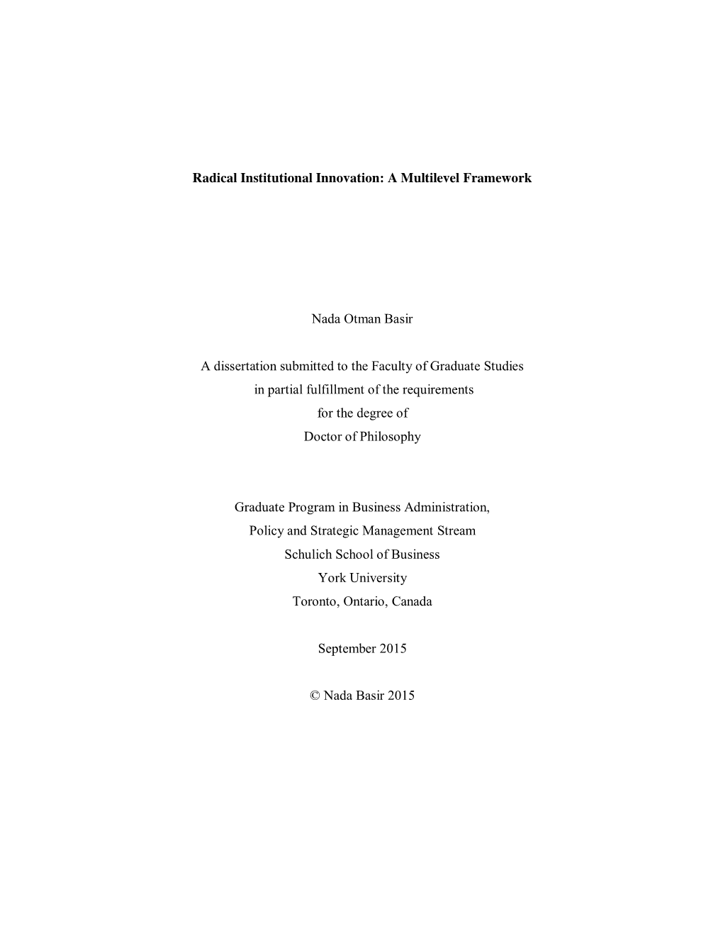 Radical Institutional Innovation: a Multilevel Framework Nada Otman