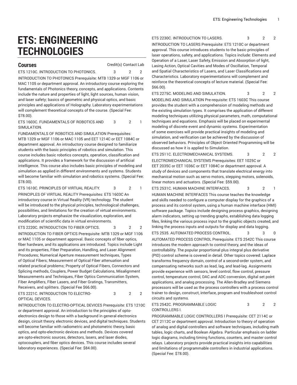 ETS: Engineering Technologies 1