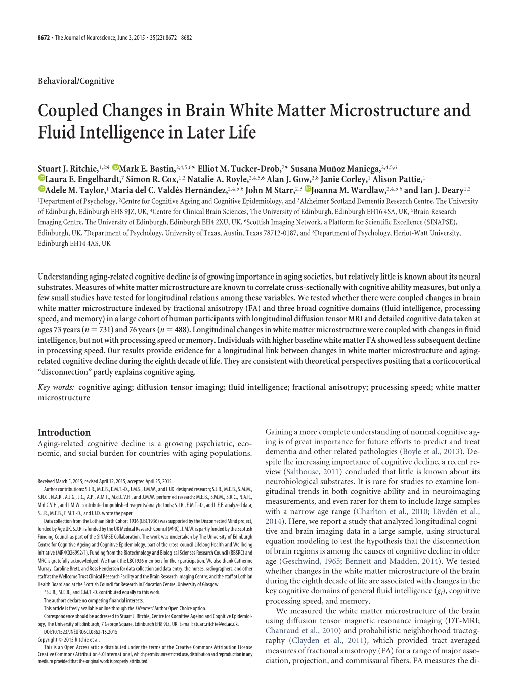 Coupled Changes in Brain White Matter Microstructure and Fluid Intelligence in Later Life