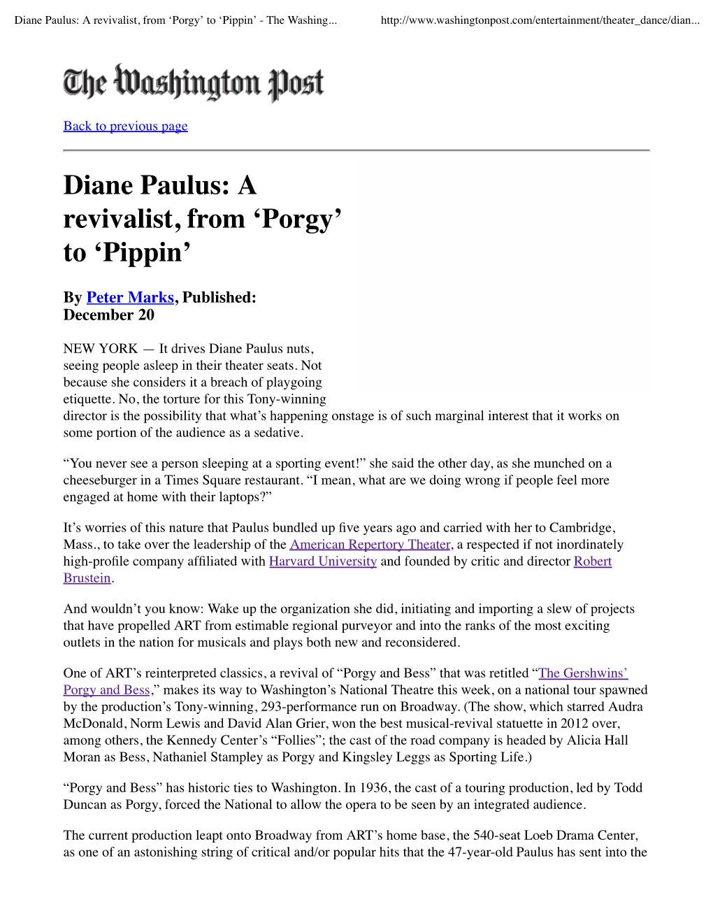 A Revivalist, from 'Porgy' to 'Pippin'