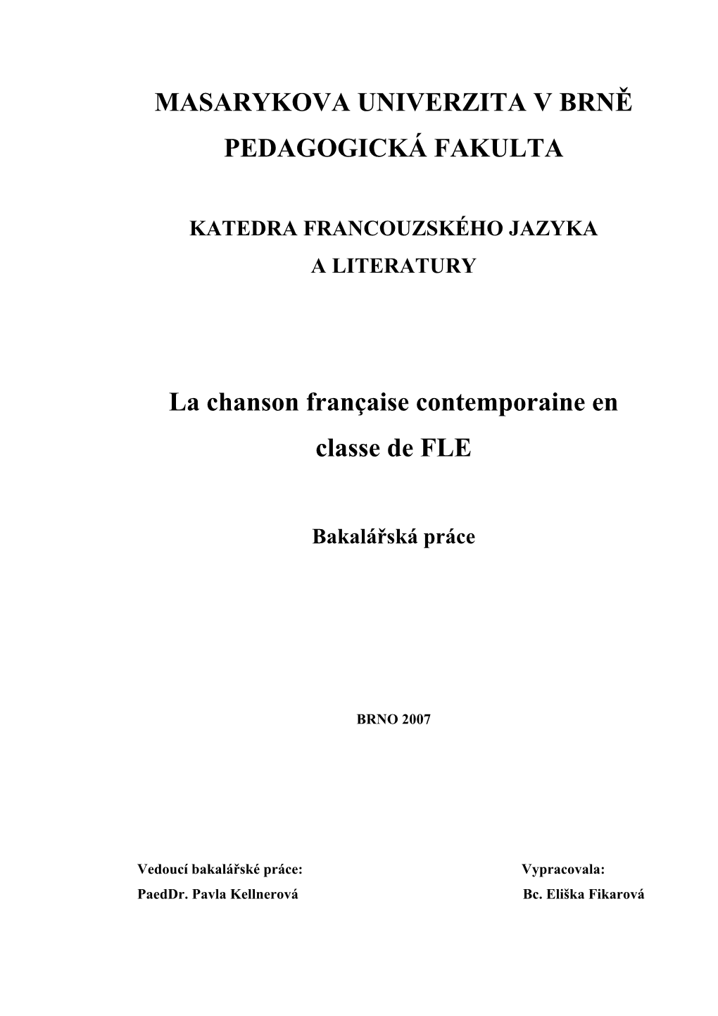 La Chanson Française Contemporaine En Classe De FLE