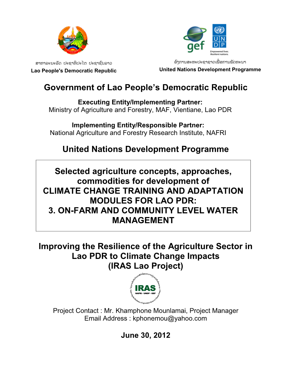 Climate Change Training and Adaptation Module for On-Farm and Community Level Water Management