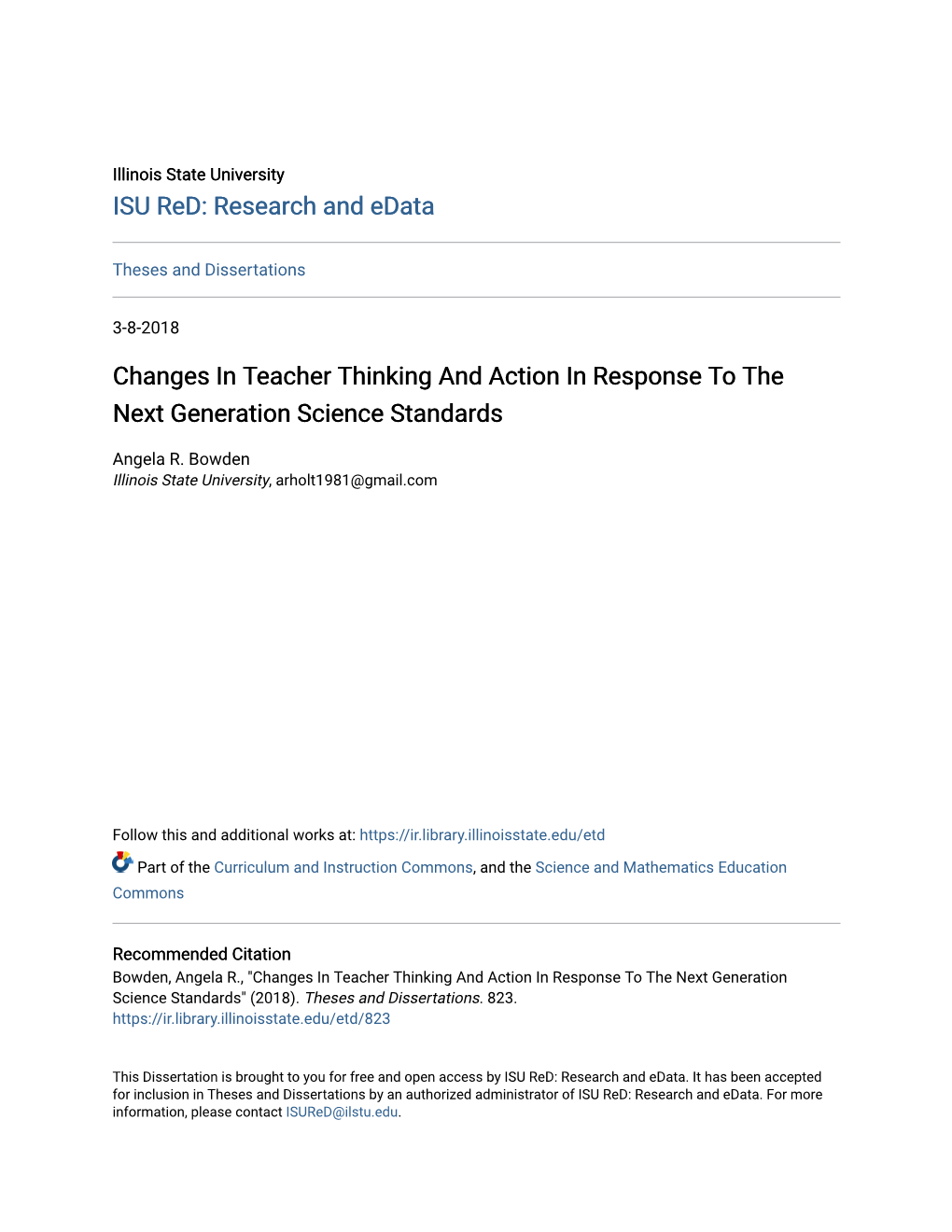 Changes in Teacher Thinking and Action in Response to the Next Generation Science Standards