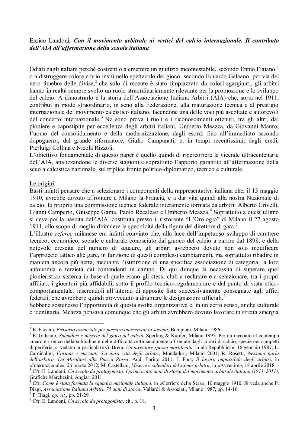 Con Il Movimento Arbitrale Ai Vertici Del Calcio Internazionale. Il Contributo Dell’AIA All’Affermazione Della Scuola Italiana