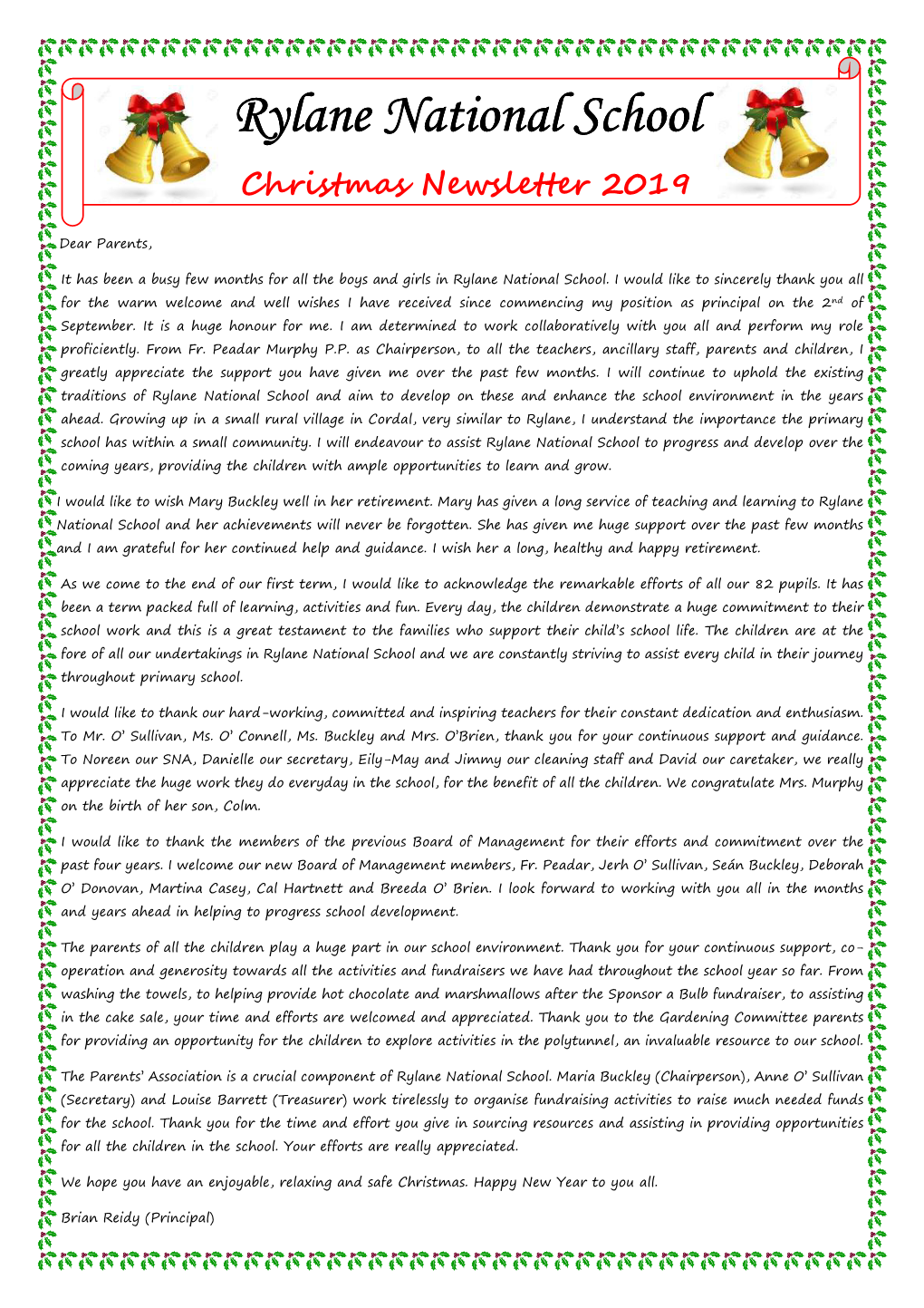 Download the Christmas Newsletter 2019