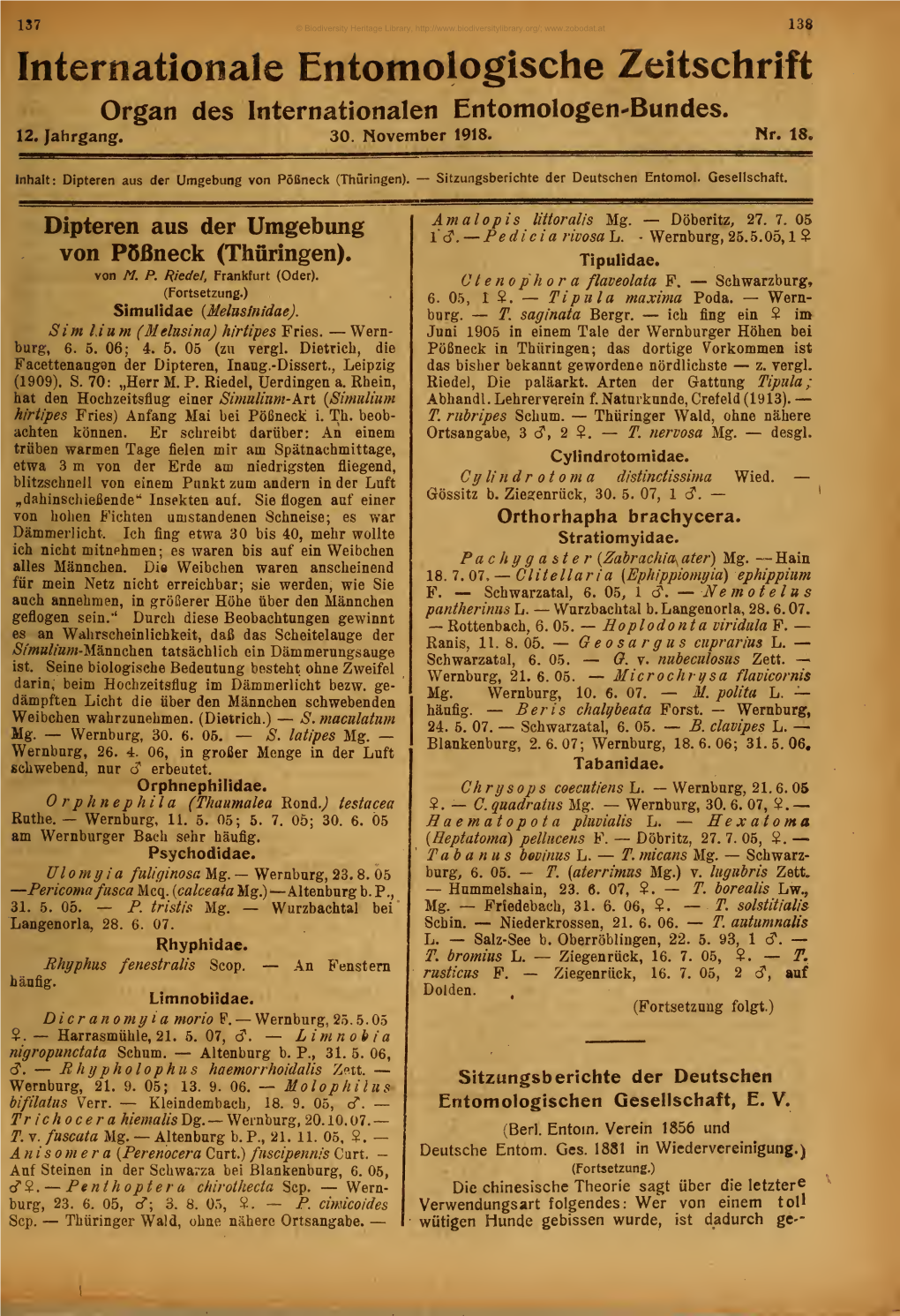 Internationale Entomologische Zeitschrift Organ Des Internationalen Entomologen-Bundes