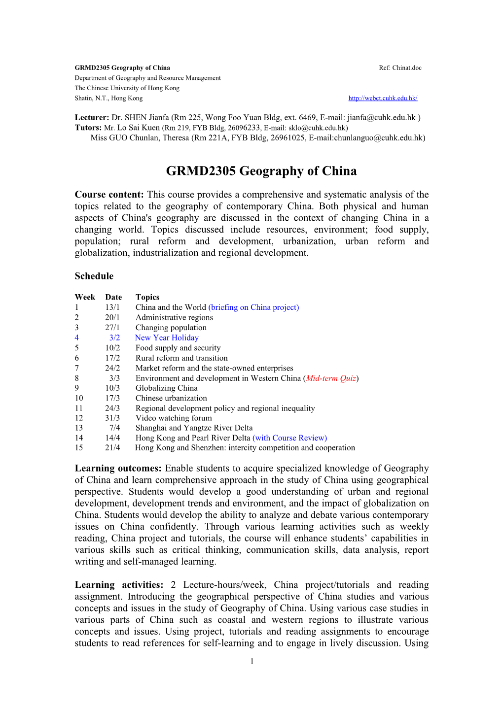 GRMD2305 Geography of China Ref: Chinat