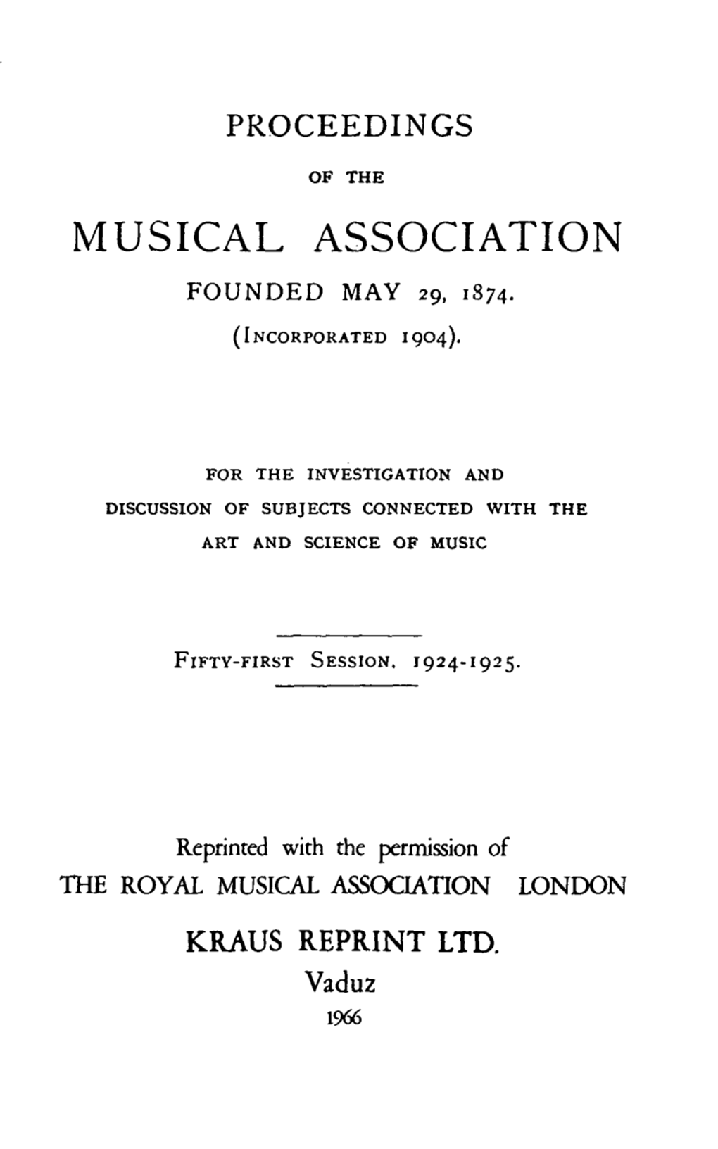 Musical Association Founded May 29, 1874