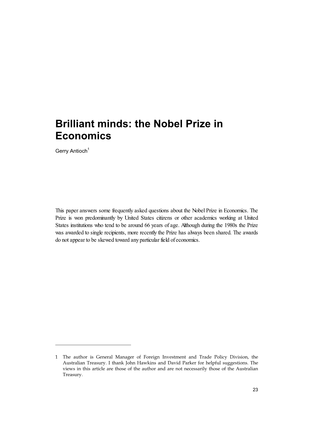 Brilliant Minds: the Nobel Prize in Economics