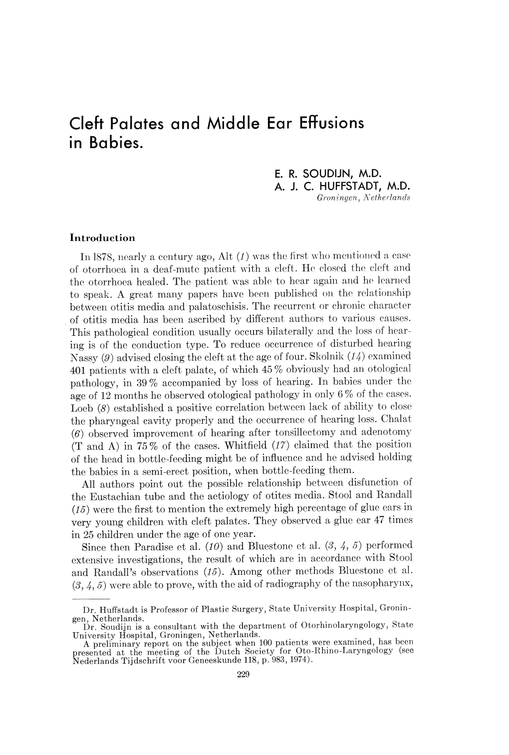 Cleft Palates and Middle Ear Effusions in Babies. R. SOUDIIN, M.D. J. C