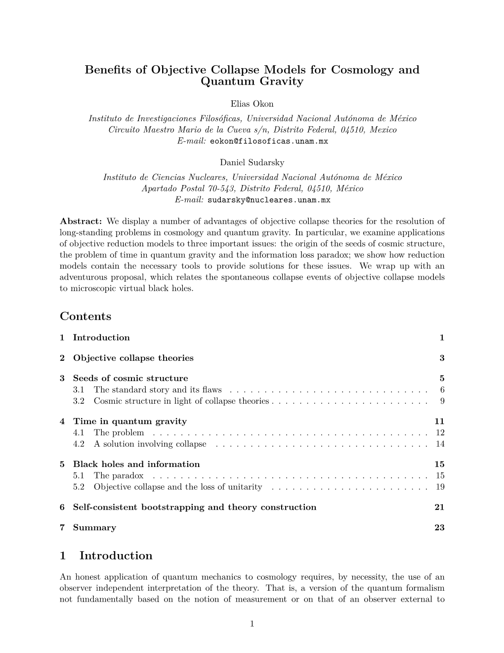 Benefits of Objective Collapse Models for Cosmology and Quantum Gravity Contents 1 Introduction