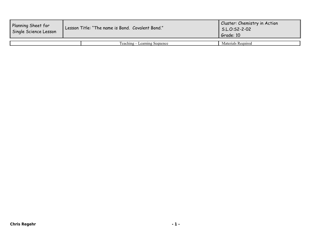 Planning Sheet for Single Lessons