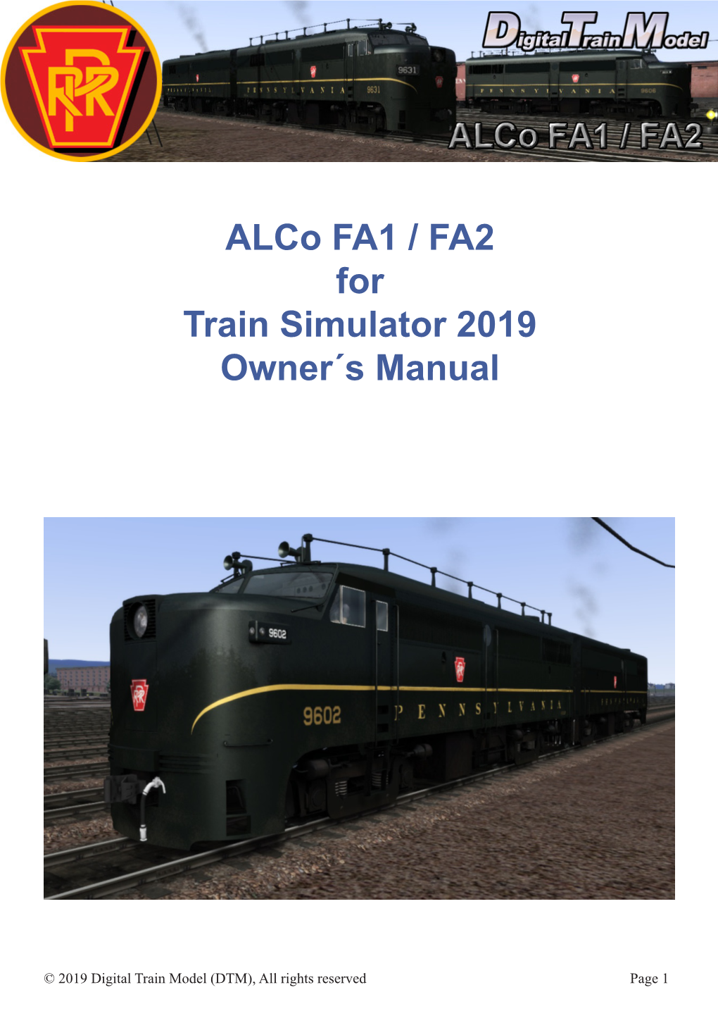 Alco FA1 / FA2 for Train Simulator 2019 Owner´S Manual