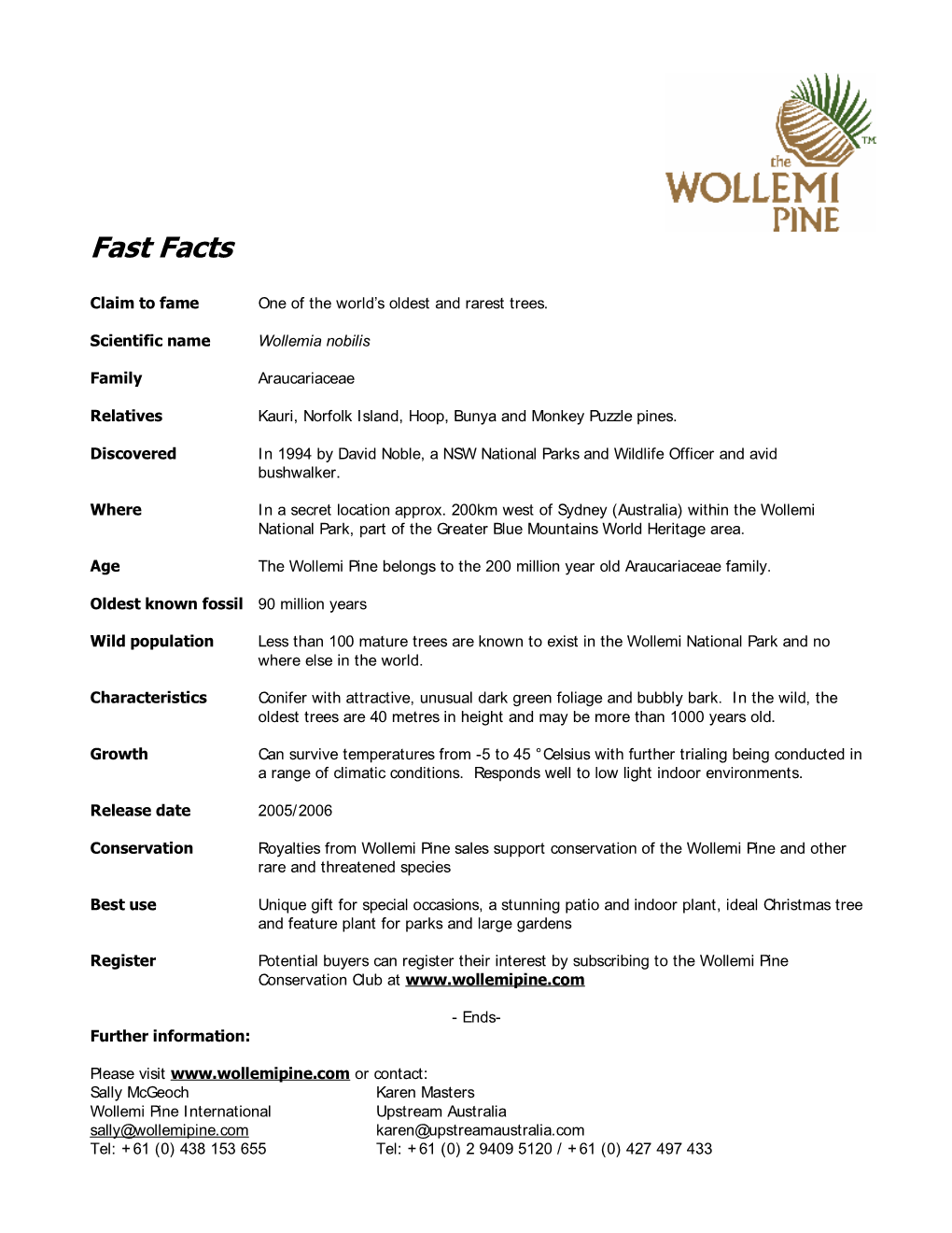Wollemi Fast Facts For