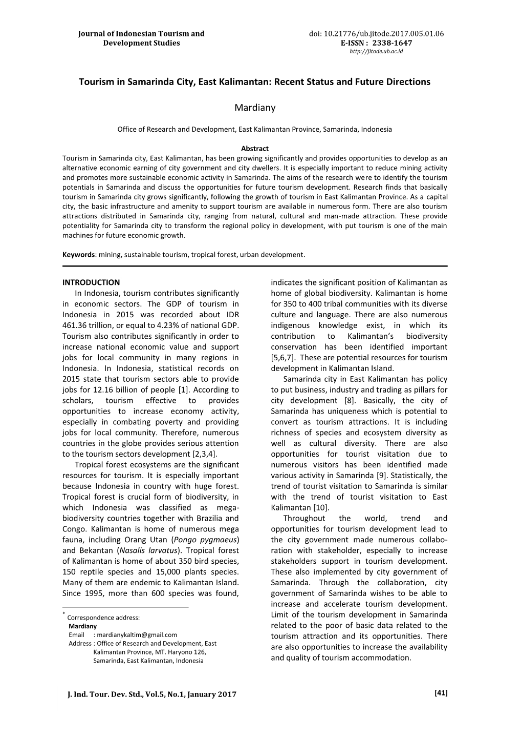 Tourism in Samarinda City, East Kalimantan: Recent Status and Future Directions