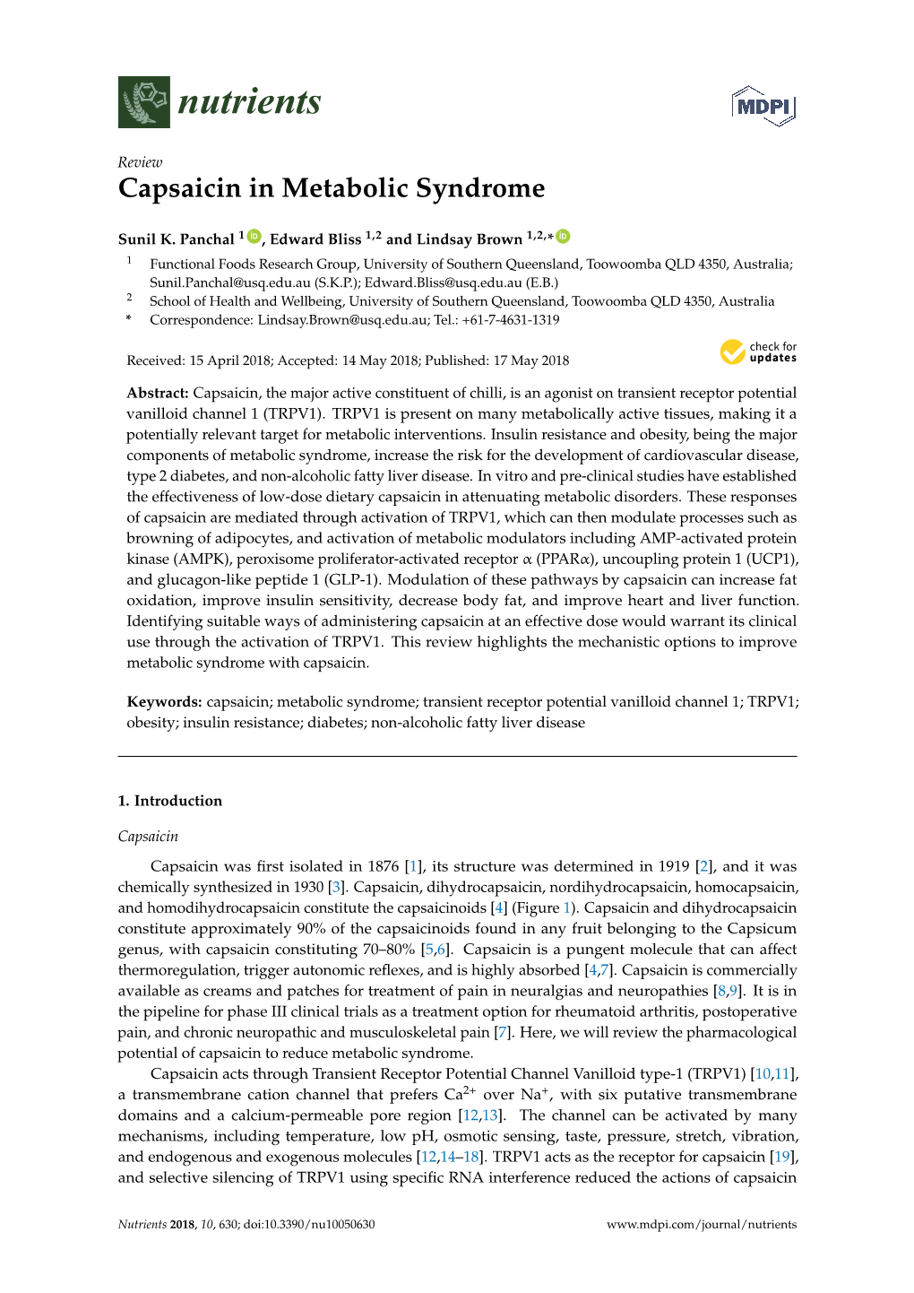 Capsaicin in Metabolic Syndrome