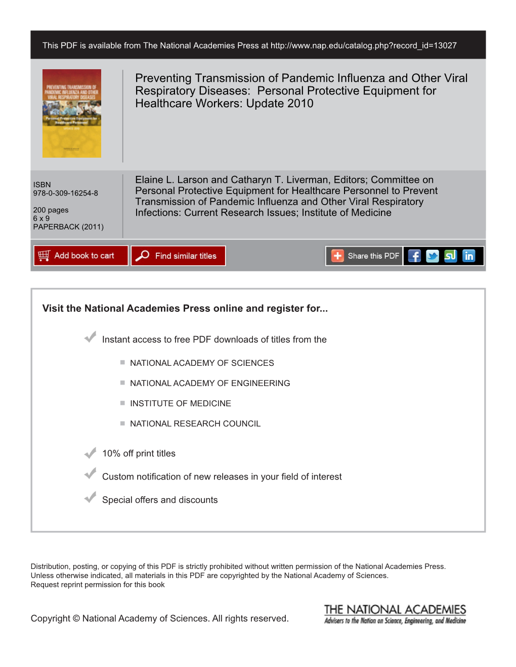 Preventing Transmission of Pandemic Influenza and Other Viral Respiratory Diseases: Personal Protective Equipment for Healthcare Workers: Update 2010