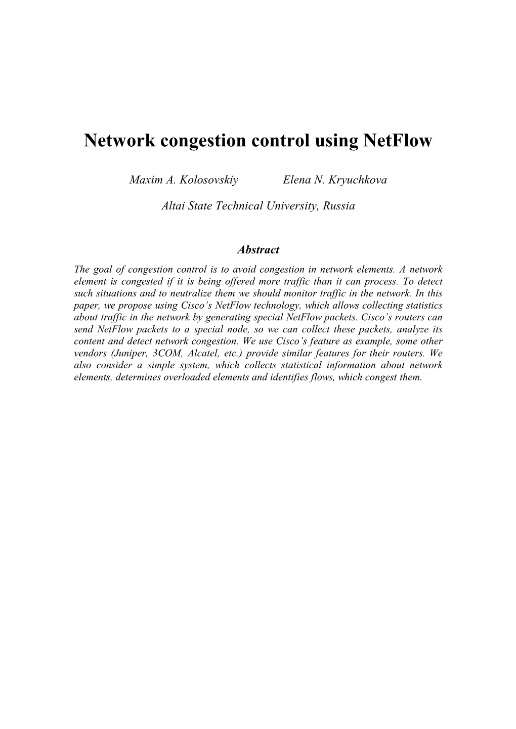 Network Congestion Control Using Netflow