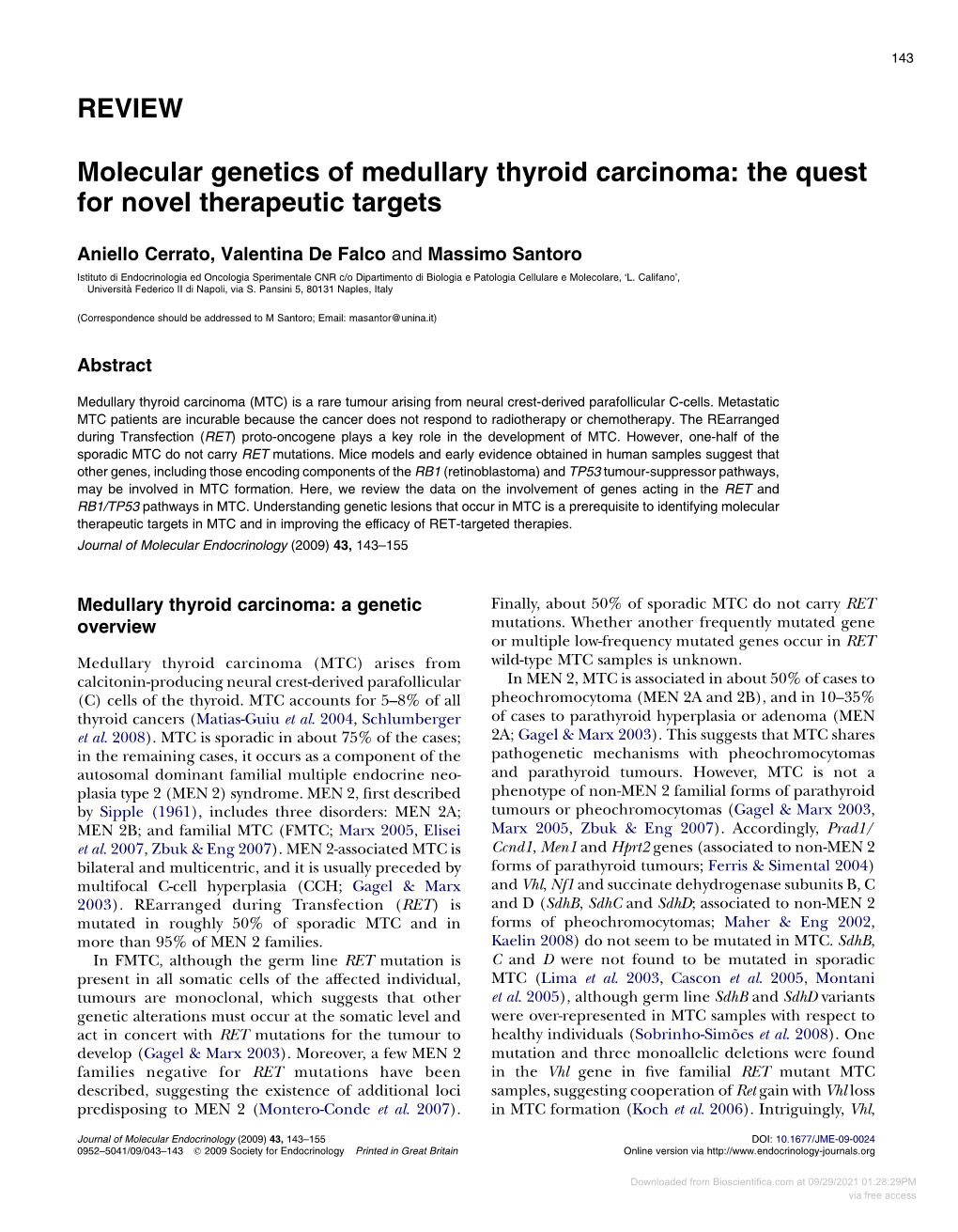 REVIEW Molecular Genetics of Medullary Thyroid Carcinoma: The