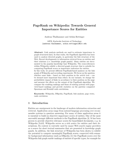 Pagerank on Wikipedia: Towards General Importance Scores for Entities