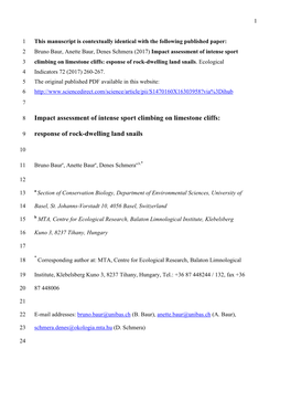 Impact Assessment of Intense Sport Climbing on Limestone Cliffs