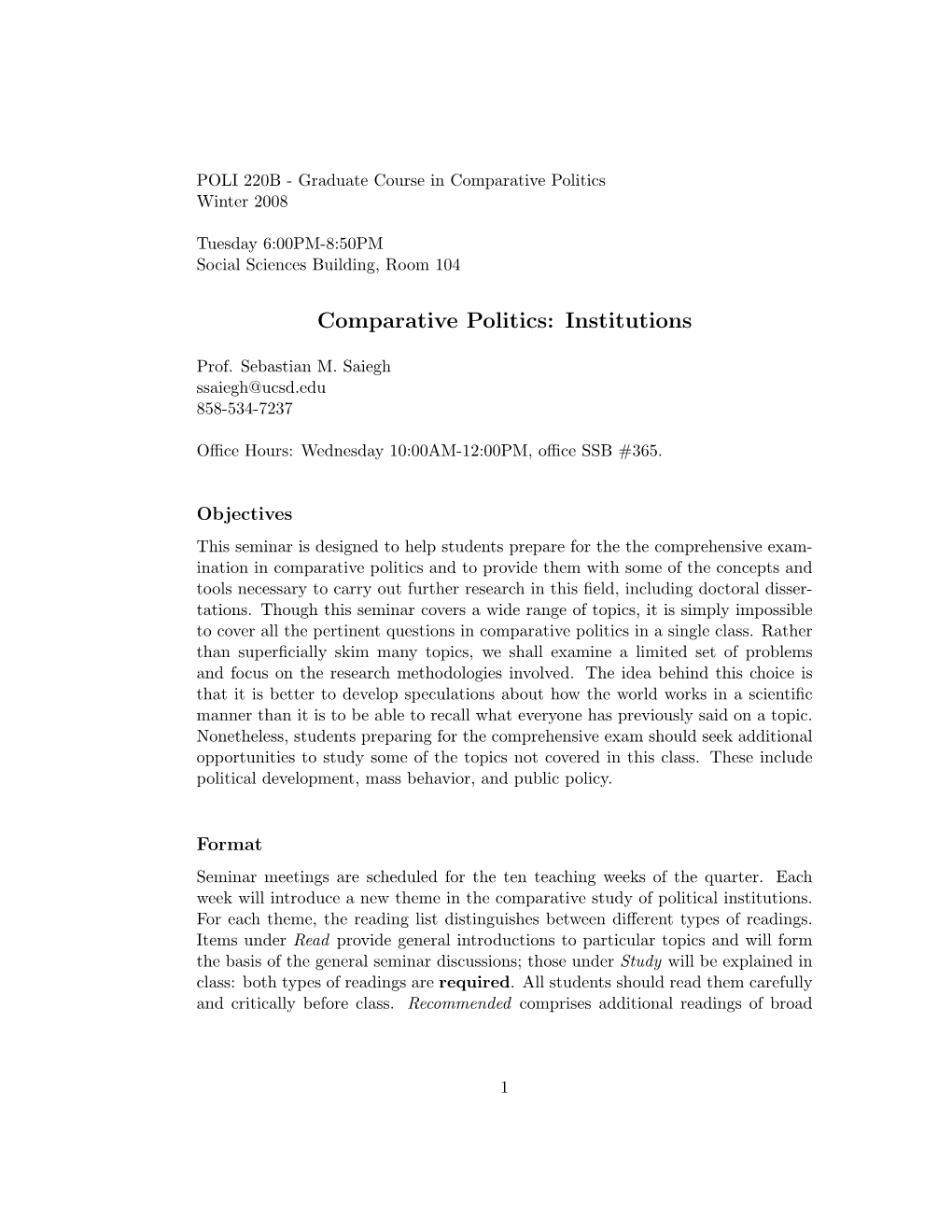 Comparative Politics: Institutions