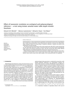 Effect of Taxonomic Resolution on Ecological and Palaeoecological Inference E a Test Using Testate Amoeba Water Table Depth Transfer Functions