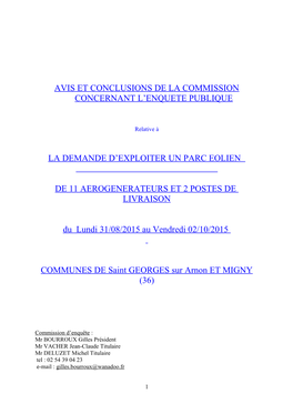 Avis Et Conclusions De La Commission Concernant L’Enquete Publique