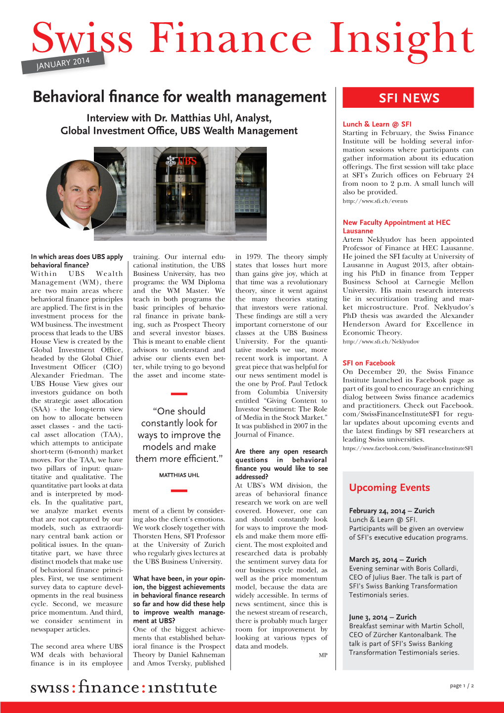 Swiss Finance Insight January 2014