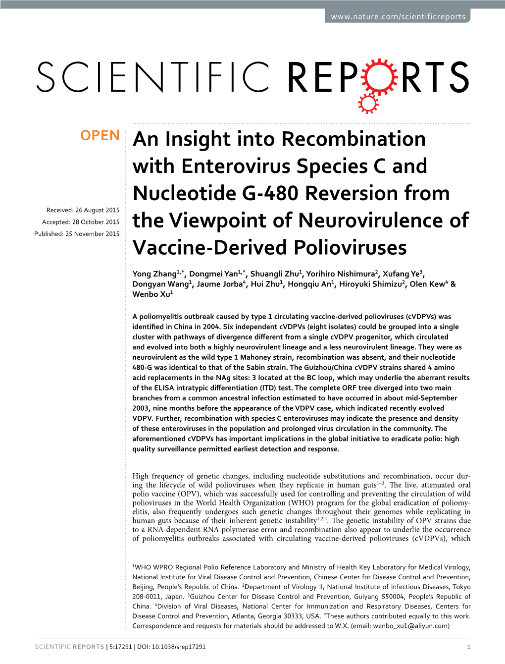 An Insight Into Recombination with Enterovirus Species C And