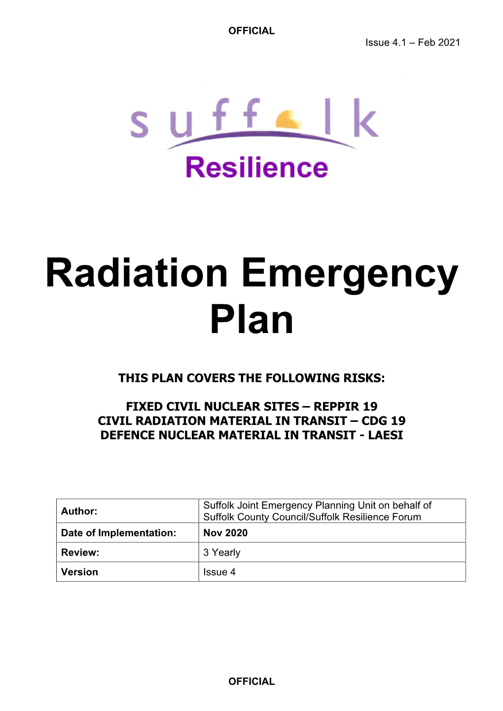 SRF Radiation Emergency Plan Iii INTRO OFFICIAL OFFICIAL Issue 4.1 – Feb 2021