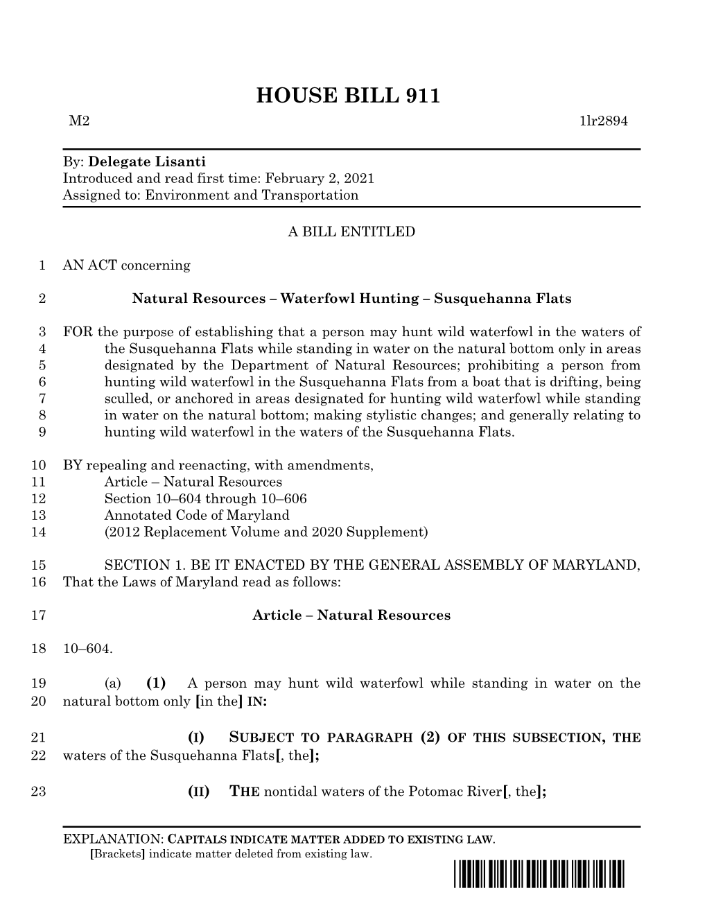 House Bill 911 First Reader