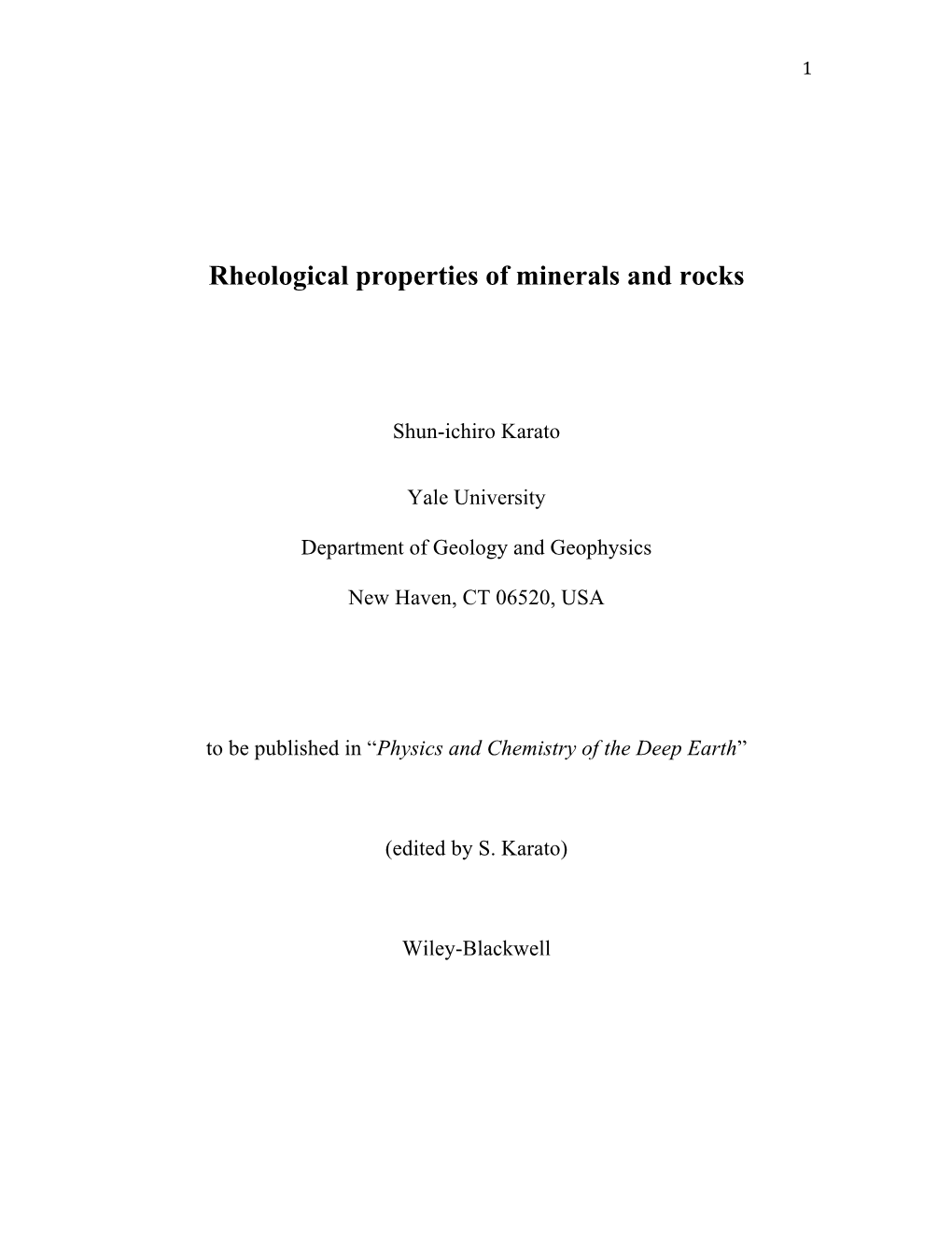 Rheological Properties of Minerals and Rocks