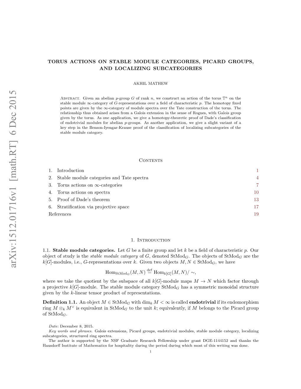 Arxiv:1512.01716V1 [Math.RT] 6 Dec 2015 Asoﬀisiueo Ahmtc O Optlt Uigt During Hospitality for Mathematics of Institute Hausdorﬀ Spectra