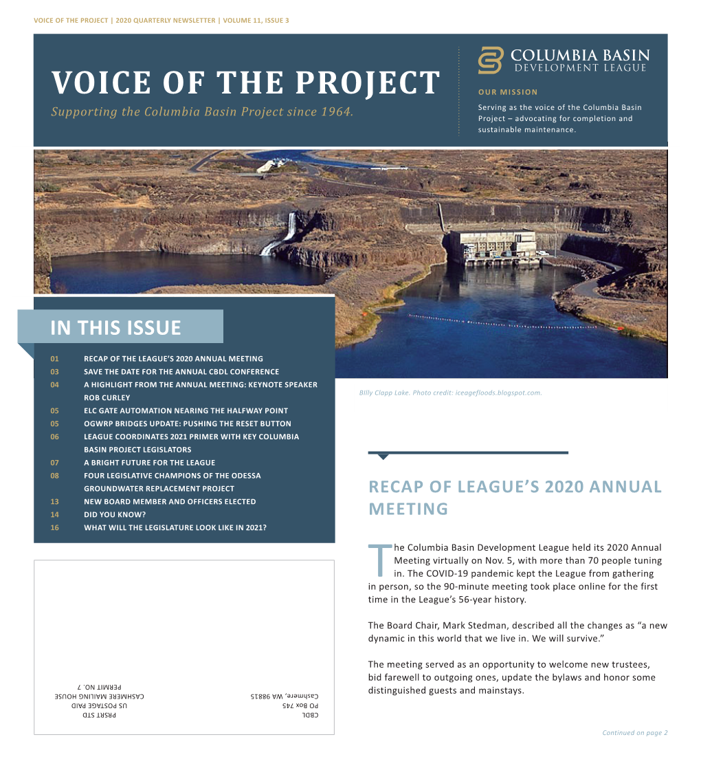 Voice of the Project | 2020 Quarterly Newsletter | Volume 11, Issue 3