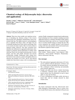 Chemical Ecology of Halyomorpha Halys: Discoveries and Applications