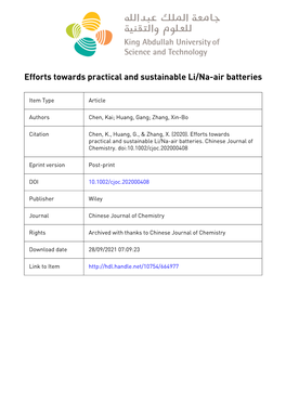 Efforts Towards Practical and Sustainable Li/Na‐Air Batteries