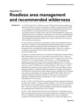 Roadless Area Management and Recommended Wilderness