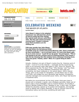 John Mayer Celebrated Weekend, American Way, June 2006